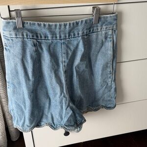 Scalloped Denim Blue Women's Shorts
